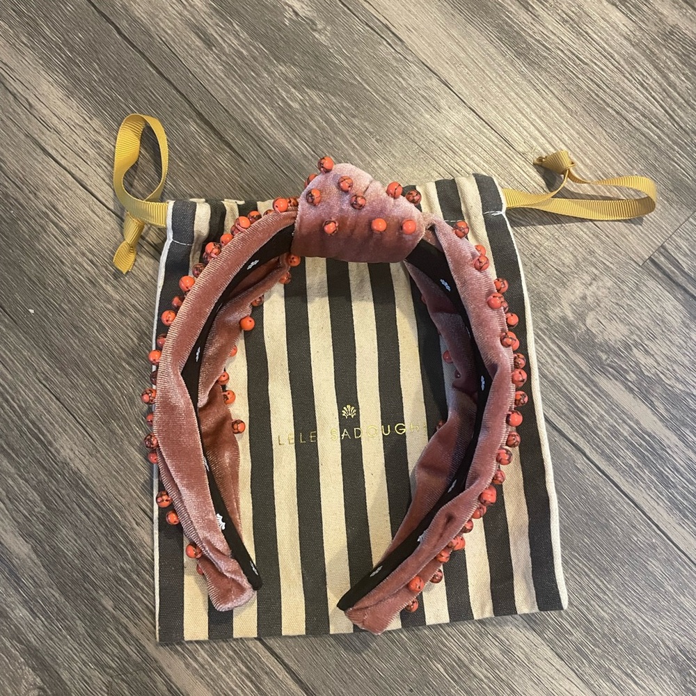 Lele Sadoughi Beaded Knotted Velvet Headband in Dusty Rose